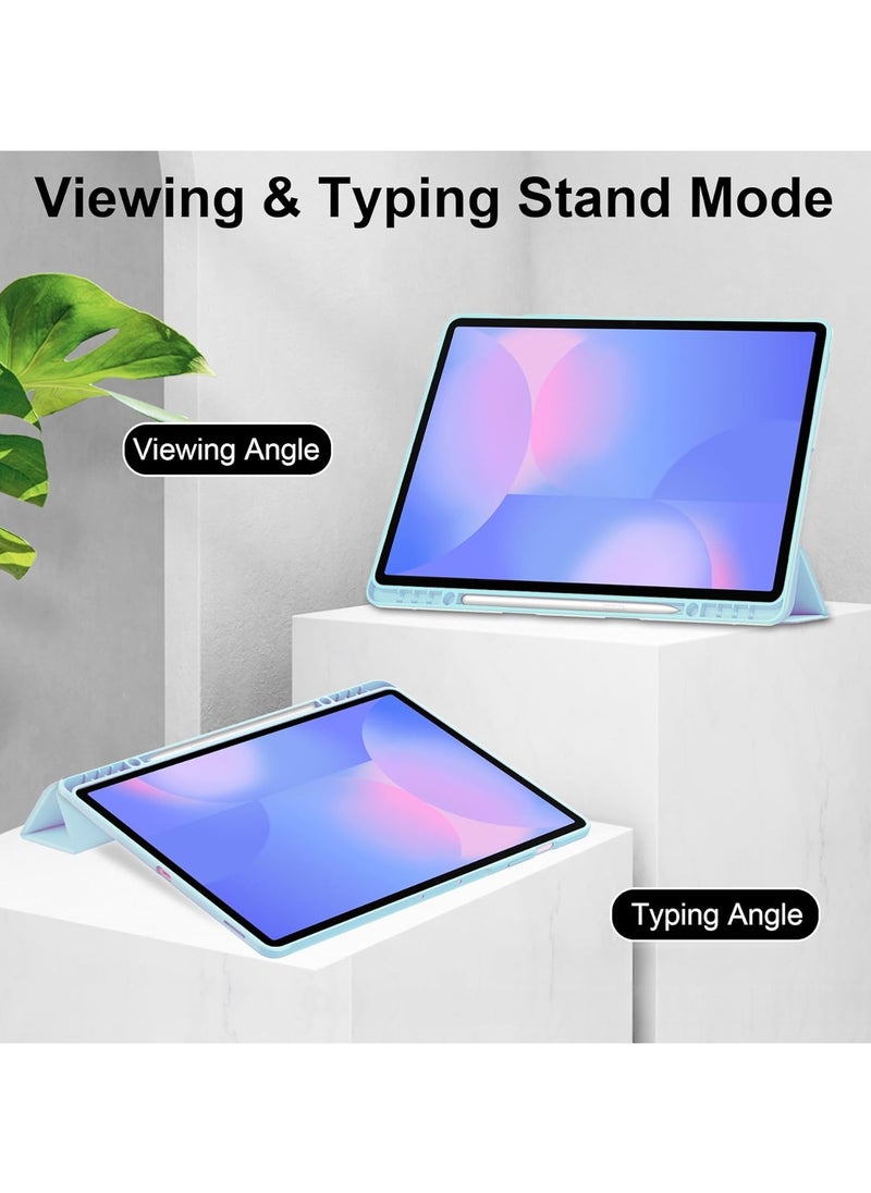 Translucent Case Compatible with Samsung Galaxy Tab S10 FE Plus 13.1 Inch (2025) with Transparent Back Cover and Folding Stand Cover with Pen Holder, Automatic Sleep/wake-up (Blue)