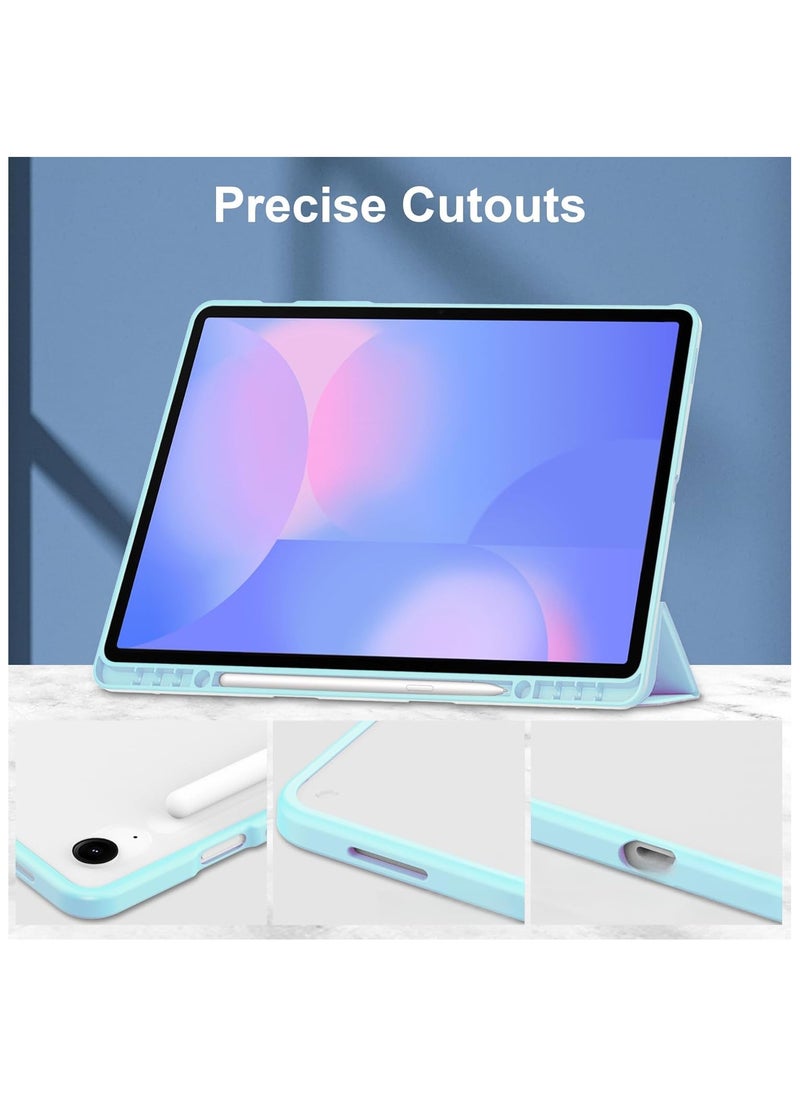 Translucent Case Compatible with Samsung Galaxy Tab S10 FE Plus 13.1 Inch (2025) with Transparent Back Cover and Folding Stand Cover with Pen Holder, Automatic Sleep/wake-up (Blue)