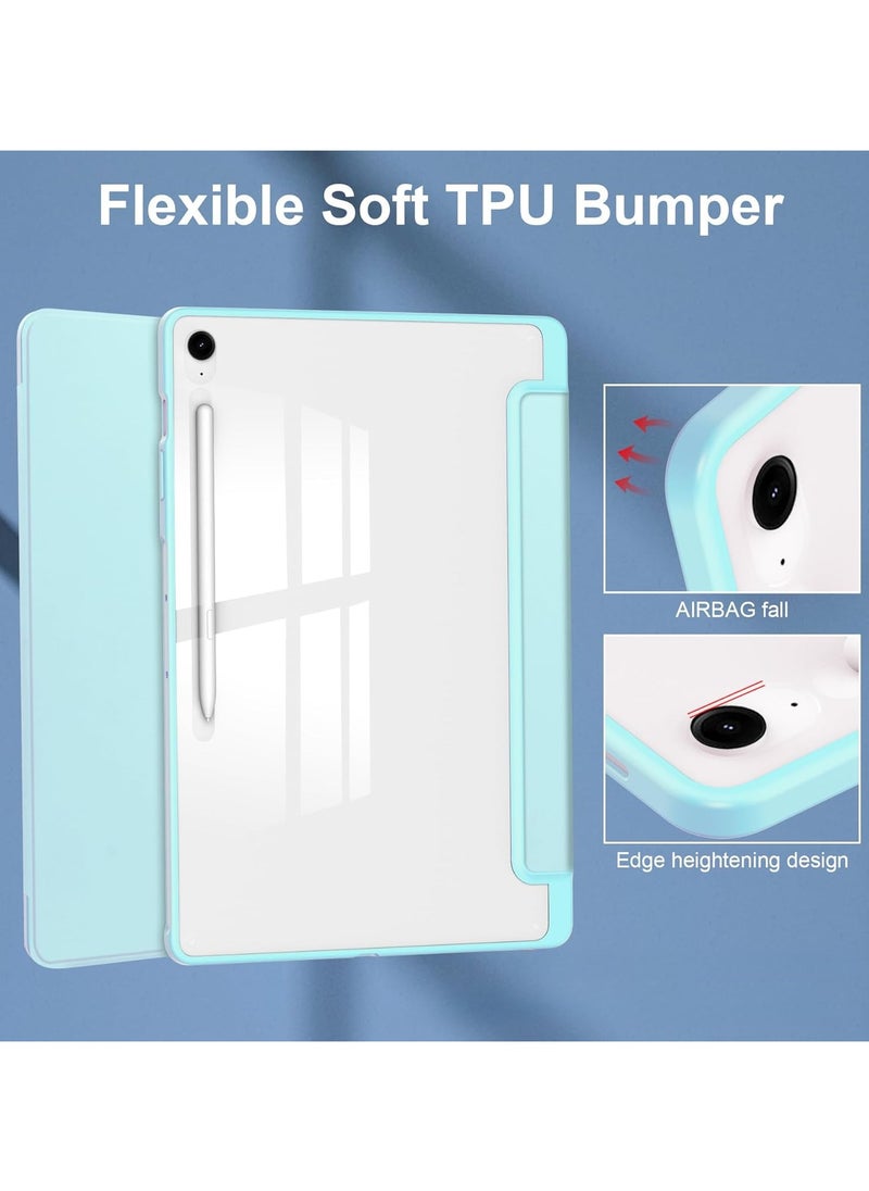Translucent Case Compatible with Samsung Galaxy Tab S10 FE Plus 13.1 Inch (2025) with Transparent Back Cover and Folding Stand Cover with Pen Holder, Automatic Sleep/wake-up (Blue)