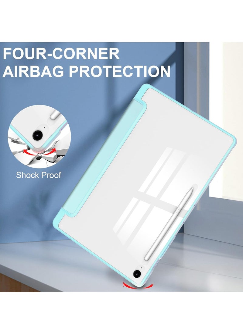 Translucent Case Compatible with Samsung Galaxy Tab S10 FE Plus 13.1 Inch (2025) with Transparent Back Cover and Folding Stand Cover with Pen Holder, Automatic Sleep/wake-up (Blue)