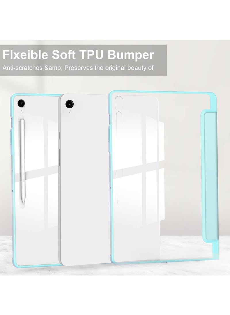 Translucent Case Compatible with Samsung Galaxy Tab S10 FE Plus 13.1 Inch (2025) with Transparent Back Cover and Folding Stand Cover with Pen Holder, Automatic Sleep/wake-up (Blue)