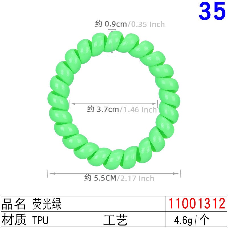 Loquat 4cm Black Phone Cord Hair Ties K-Style Transparent Elastics 11001312# fluorescent green