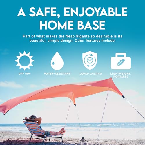 Neso Gigante Portable Beach Tent Sun Shelter - Lightweight Beach Shade Canopy - Easy Setup for Family Outings - Patented Reinforced Corners - UPF 50+ Sun Protection - 8ft Tall, 11 x 11ft - Coral - Image 3