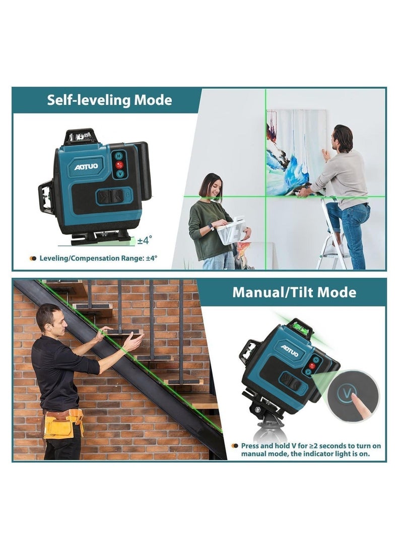 AOTUO 16 Line Laser Level 4x360° Self-Leveling Green Laser Level with Tripod, 4D Green Crosshairs for Construction and Picture Hanging, Laser Measuring Tool with 2 Rechargeable Batteries and Tool Bag… - Image 2