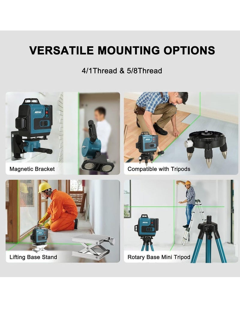 AOTUO 16 Line Laser Level 4x360° Self-Leveling Green Laser Level with Tripod, 4D Green Crosshairs for Construction and Picture Hanging, Laser Measuring Tool with 2 Rechargeable Batteries and Tool Bag… - Image 5