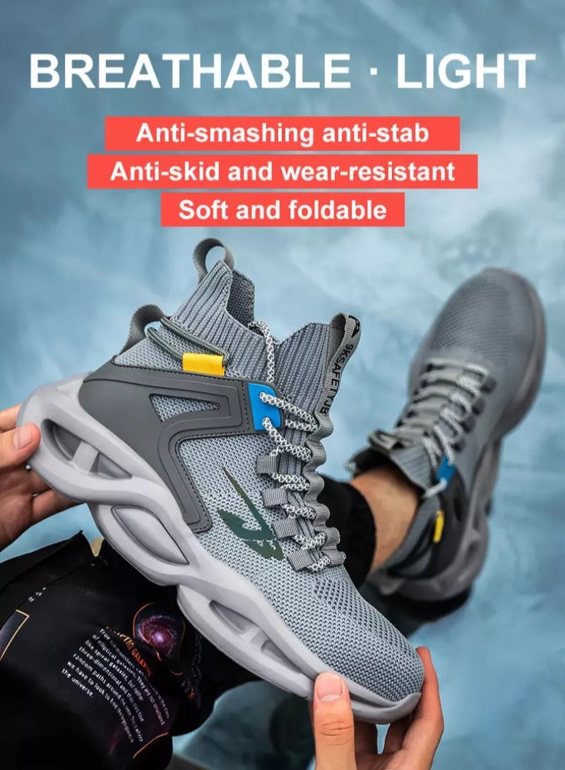 Men's Woven Breathable Steel Toe Puncture Proof Cushioned Safety Shoes Comfy Non Slip Rubber Sole Durable Work Shoes Men's Footwear (40 EUR)  - Image 4