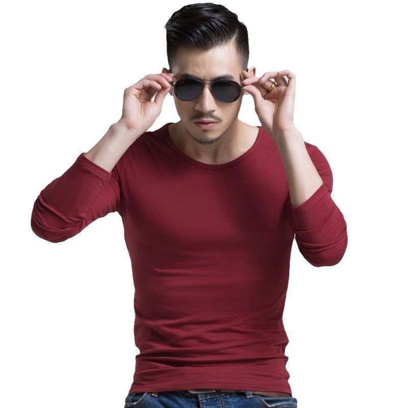 Army Fans Men'S T-Shirt Long Sleeve Blank Slim Solid Color Round Neck Pullover Men'S Bottoming Shirt - Image 4