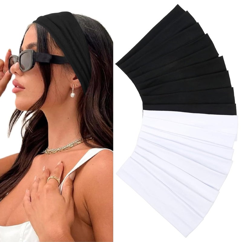 Elastic Headbands 16 Pack  Womens Soft Fabric NonSlip Sweat Bands for Yoga Running Sports and Hair Accessories  Black White Thick Bands
