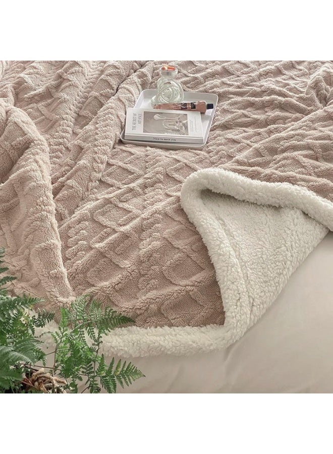 Fabienne Jacquard Sherpa Blanket Single Size Faux Fur Bed Blanket 160x220cm Flannel Fleece Reversible Blanket Warm and Plush Throw Blanket Light Coffee - Image 1