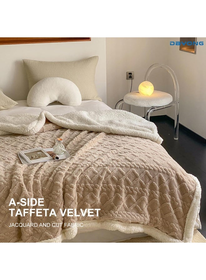 Fabienne Jacquard Sherpa Blanket Single Size Faux Fur Bed Blanket 160x220cm Flannel Fleece Reversible Blanket Warm and Plush Throw Blanket Light Coffee - Image 5