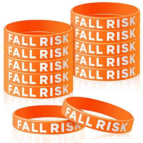 Sumind 12 Pcs Fall Risk Bracelet Emergency Alert Wristband for Elderly Patient Wristbands Fall Risk Silicone Rubber Bracelets for Men Women Kids Old People Gifts(Orange) - Image 1