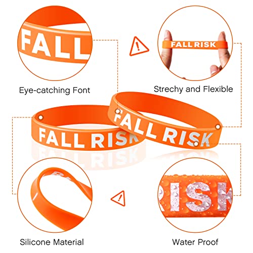 Sumind 12 Pcs Fall Risk Bracelet Emergency Alert Wristband for Elderly Patient Wristbands Fall Risk Silicone Rubber Bracelets for Men Women Kids Old People Gifts(Orange) - Image 4