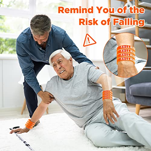 Sumind 12 Pcs Fall Risk Bracelet Emergency Alert Wristband for Elderly Patient Wristbands Fall Risk Silicone Rubber Bracelets for Men Women Kids Old People Gifts(Orange) - Image 2