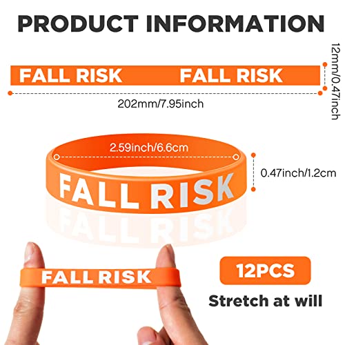 Sumind 12 Pcs Fall Risk Bracelet Emergency Alert Wristband for Elderly Patient Wristbands Fall Risk Silicone Rubber Bracelets for Men Women Kids Old People Gifts(Orange) - Image 5