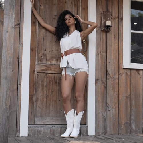 HISEA Rollda Cowboy Boots for Women, Cowgirl Boots, Comfortable Western Boots with Pointed Toe Stitched Embroidery for Country Concert Dancing Wedding Traveling Daily Outfits - Image 4