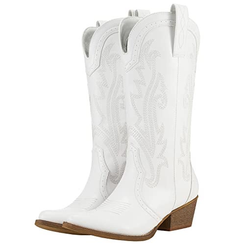 HISEA Rollda Cowboy Boots for Women, Cowgirl Boots, Comfortable Western Boots with Pointed Toe Stitched Embroidery for Country Concert Dancing Wedding Traveling Daily Outfits - Image 1
