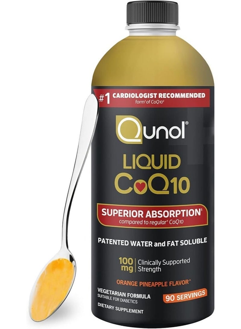 Qunol مكمل سائل CoQ10 100 ملغ، امتصاص فائق، شكل طبيعي من إنزيم Q10، مضاد للأكسدة لصحة القلب، برتقال أناناس، 90 حصة، 30.4 أونصة سائلة - Image 1