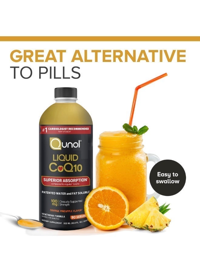 Qunol مكمل سائل CoQ10 100 ملغ، امتصاص فائق، شكل طبيعي من إنزيم Q10، مضاد للأكسدة لصحة القلب، برتقال أناناس، 90 حصة، 30.4 أونصة سائلة - Image 2