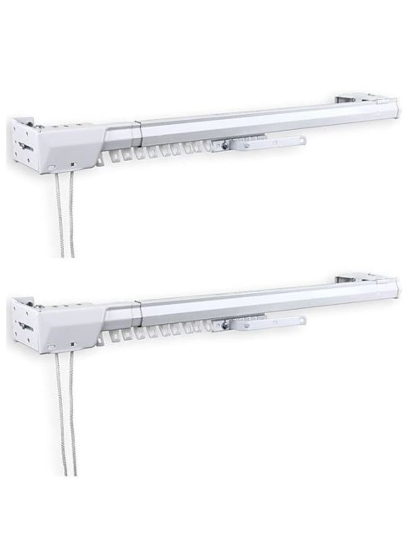 AL WADI FURNITURE - Set of 2 Heavy Duty Ultra Corded Single Adjustable Extendable Traverse Curtain Rails Curtain Tracks with Curtain Hanging Pinch Pleat 4 Prongs Hooks, 150 – 300 cm, WHITE - Image 1
