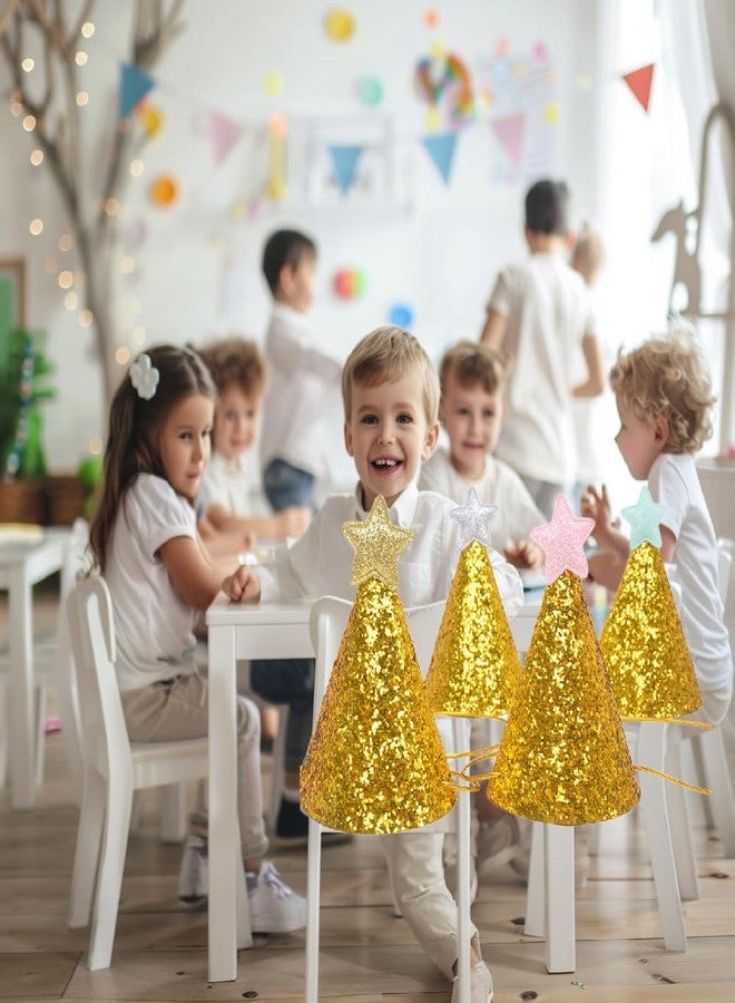 Fevoila Golden Star Birthday Hats, 12 Pcs Golden Happy Birthday Party Hats with Shiny Star Party Supplies for Pets Kids Adults - Image 4