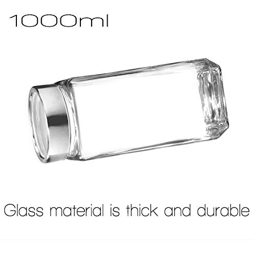Brezzycloud 1000ml Cube Jar, Transparent Kitchen Glass Bottle for Spices, Dryfruits and food (Set Of 2) - Image 4
