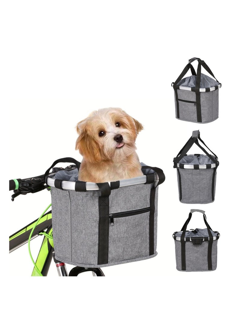 NOVOLAN NOVOLAN Bicycle Pet Basket, Folding Front Bike Basket for Dogs and Cats, Oxford Fabric with Aluminum Frame, Portable Pet Carrier for Mountain Bikes and Folding Bikes 36x26x24cm, Front Zipper Pocket  - Image 1