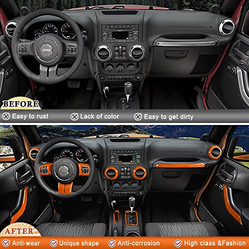 Opall 18PCS Full Set Interior Decoration Trim Kit Steering Wheel& Center Console Air Outlet Trim, Door Handle Cover Inner for Jeep Wrangler JK JKU 2011-2018 2 Door &4 Door (Orange) - Image 3
