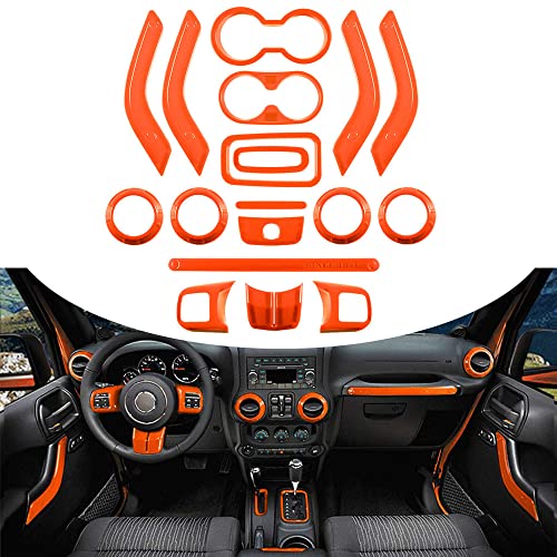 Opall 18PCS Full Set Interior Decoration Trim Kit Steering Wheel& Center Console Air Outlet Trim, Door Handle Cover Inner for Jeep Wrangler JK JKU 2011-2018 2 Door &4 Door (Orange) - Image 1