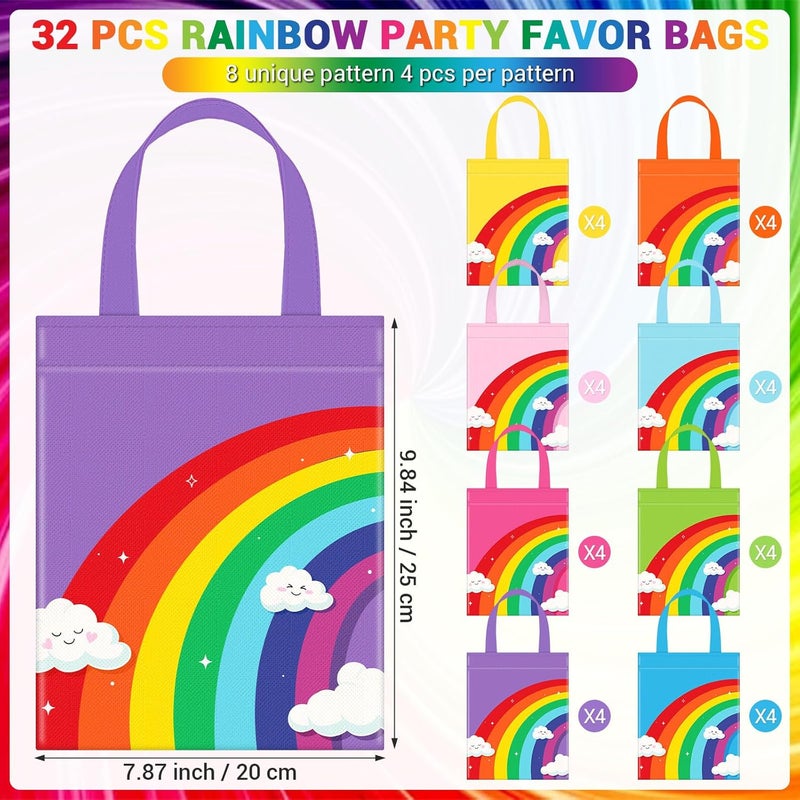 Kajaia 32 Pieces Rainbow Non Woven Tote Gift Bags with Handles Rainbow Cloud Goody Treat Bags for Theme Party Baby Shower Wedding Birthday Supplies 8 Colors - Image 2