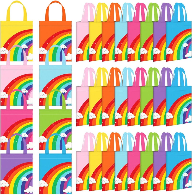Kajaia 32 Pieces Rainbow Non Woven Tote Gift Bags with Handles Rainbow Cloud Goody Treat Bags for Theme Party Baby Shower Wedding Birthday Supplies 8 Colors - Image 1