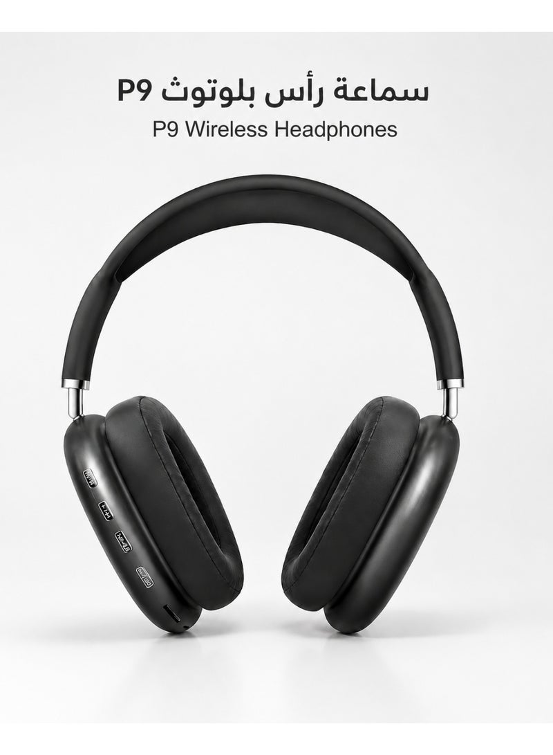 P9 Air Max P9 Wireless Over-Ear Bluetooth Headphones Black – HiFi Stereo Sound with Deep Bass, Mic, AUX & TF Card Support - Image 1