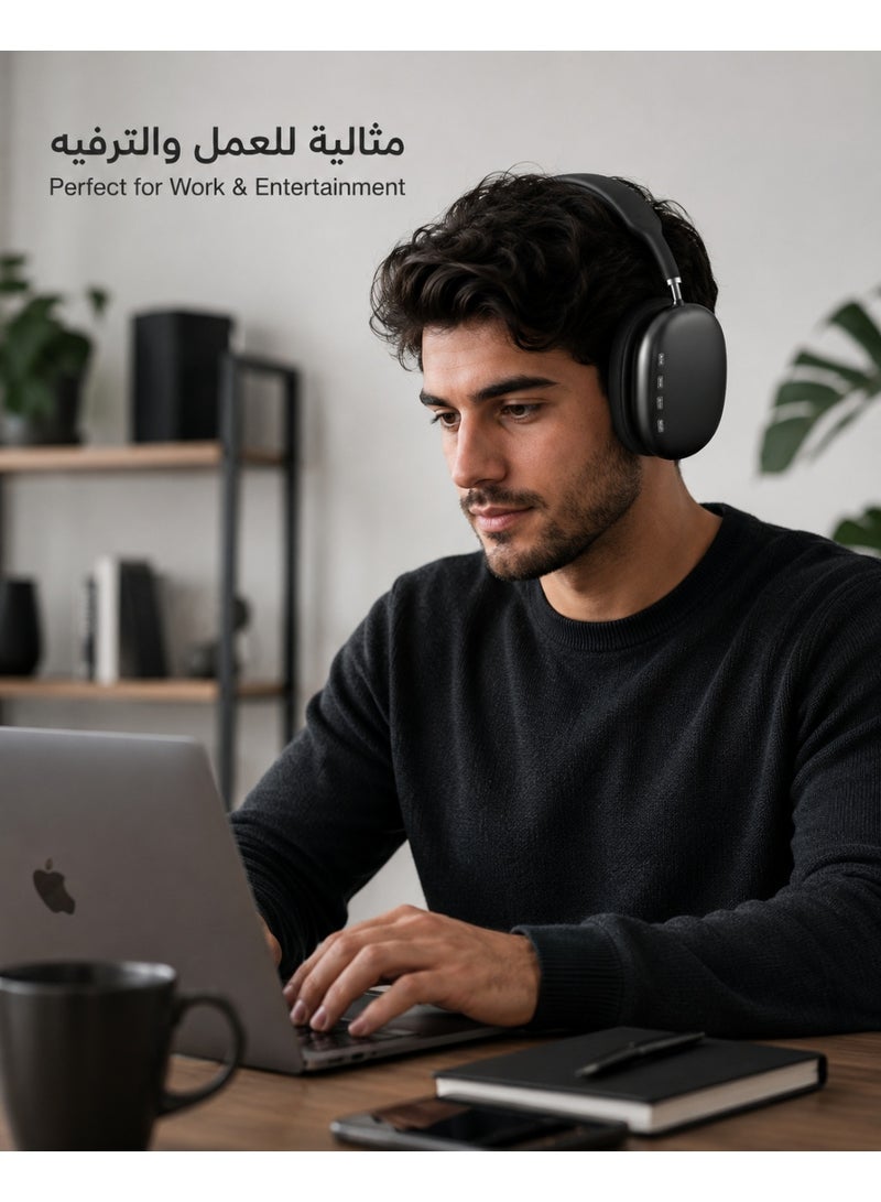 P9 Air Max P9 Wireless Over-Ear Bluetooth Headphones Black – HiFi Stereo Sound with Deep Bass, Mic, AUX & TF Card Support - Image 3