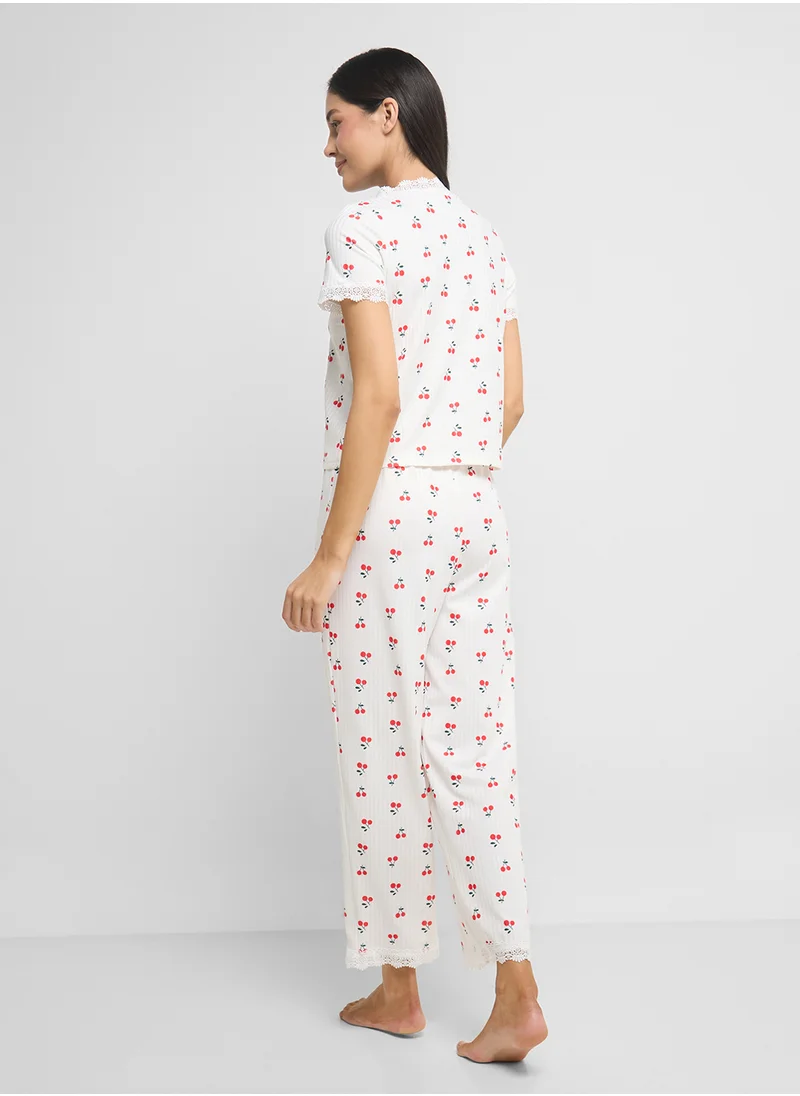 جينجر Cherry Print T-Shirt & Pyjama Set