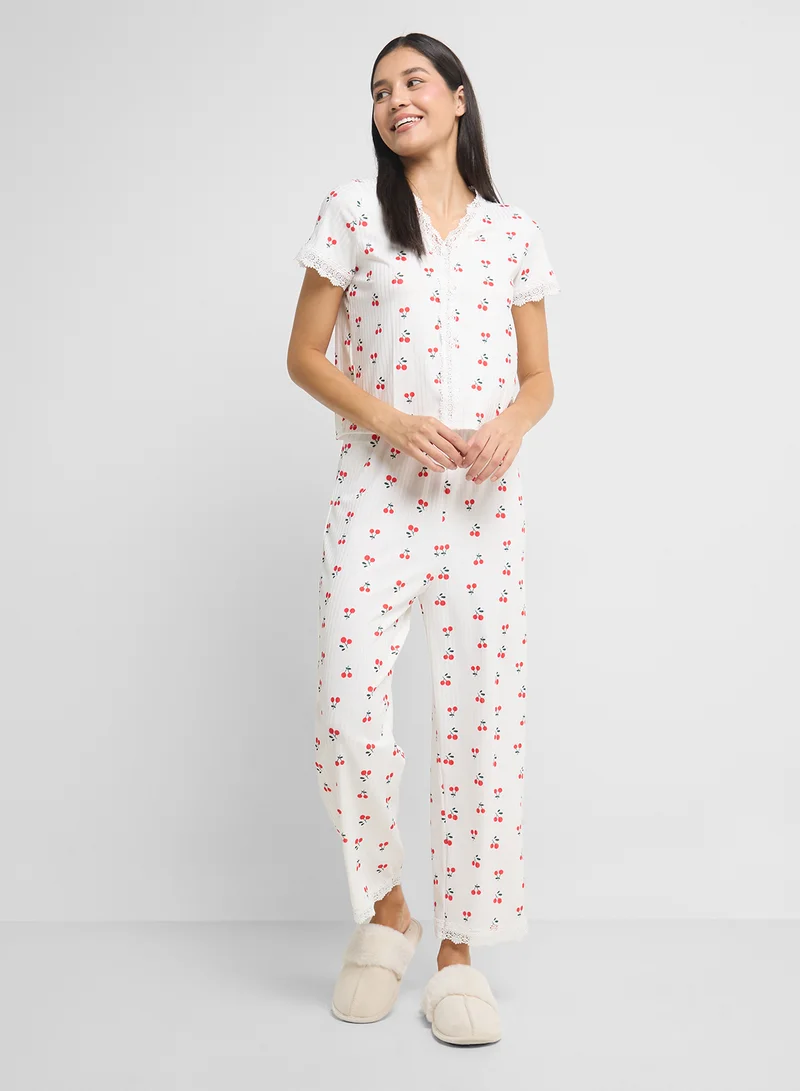 Ginger Cherry Print T-Shirt & Pyjama Set