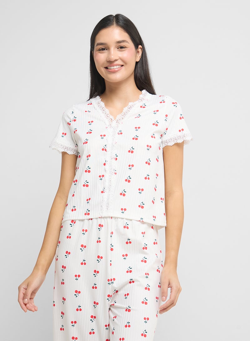 Ginger Cherry Print T-Shirt & Pyjama Set  - Image 3