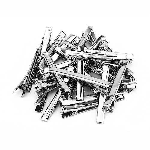 UJOY Flat Metal Single Prong Alligator Duckbills Diy Barrette Bow Hair Clips, Set Of 30 Pieces (Flat-7.6Cm-30Pcs), Silver - Image 1