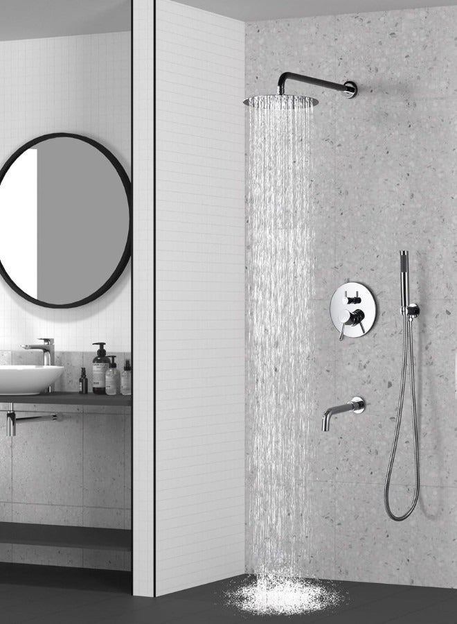 Chrome There Ways Concealed Rainfall Shower System Set With Water Outlet - Image 1