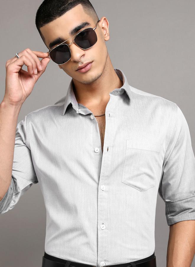HIGHLANDER Solid Cotton Slim Fit Shirt with Pocket - Image 1