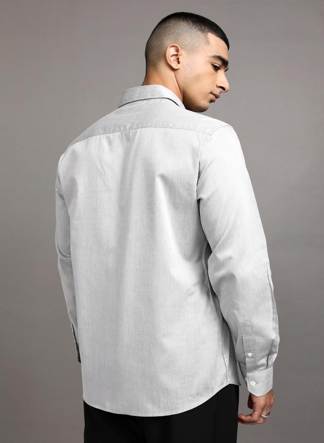 HIGHLANDER Solid Cotton Slim Fit Shirt with Pocket - Image 3