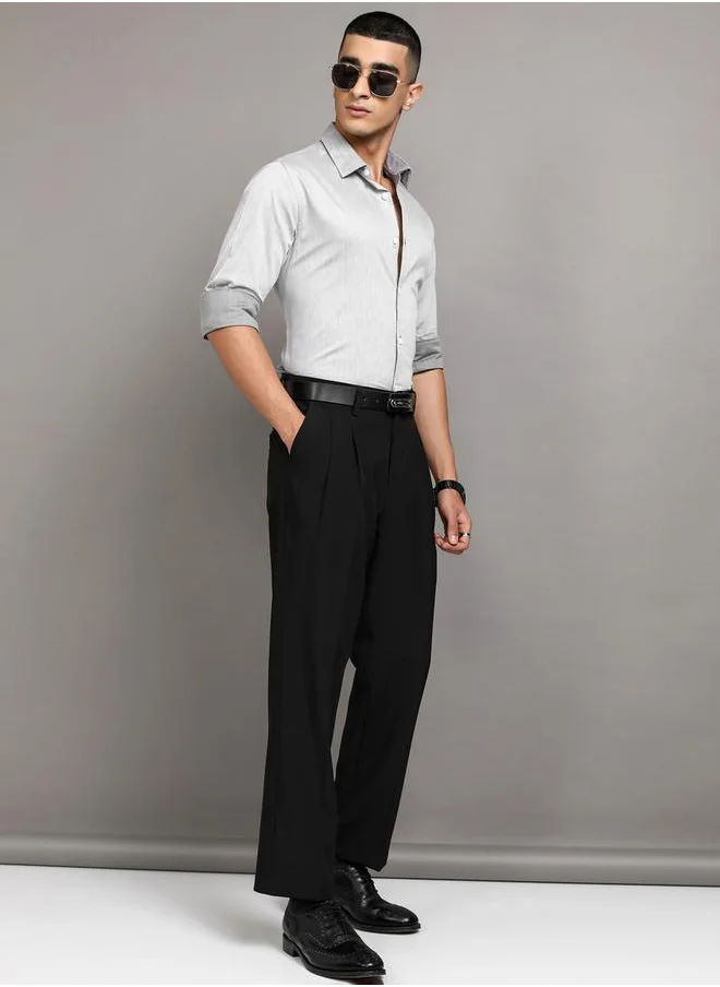 هاي لاندر Solid Cotton Slim Fit Shirt with Pocket