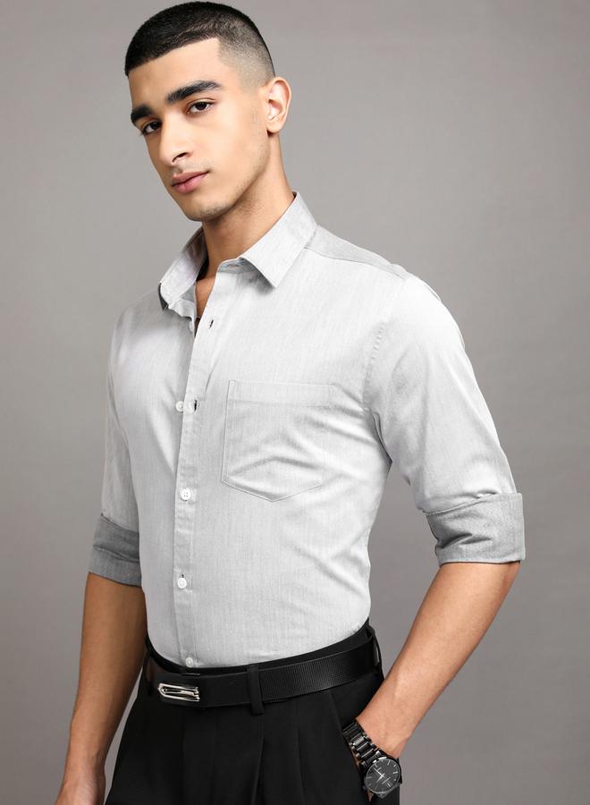HIGHLANDER Solid Cotton Slim Fit Shirt with Pocket - Image 4