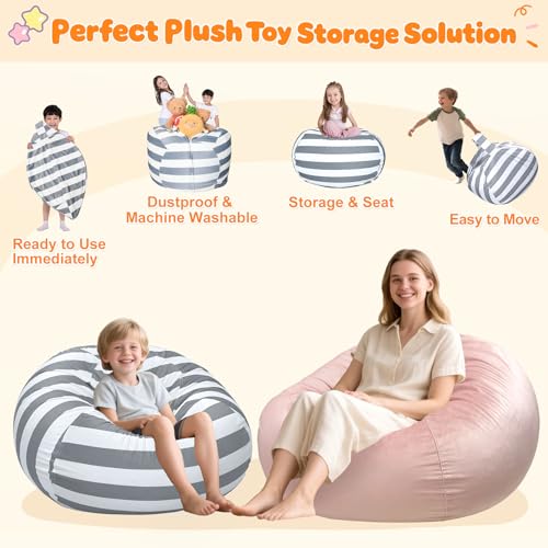 Lukeight Stuffed Animal Storage Bean Bag Chair Cover - Premium Velvet Organizer with YKK Zipper Holds 60+ Plush Toys, Washable Kids Room Decor (No Filling, Large) - Image 3