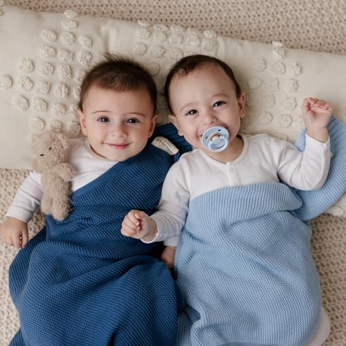 Bleu La La Organic Cotton Heritage Knit Receiving Blanket for Boys - 100% Luxury Soft Organic Cotton - Warm Cozy Swaddle Cuddle Blanket for Newborns Infants & Toddlers (0-2Yrs - Sky Blue) - Image 2