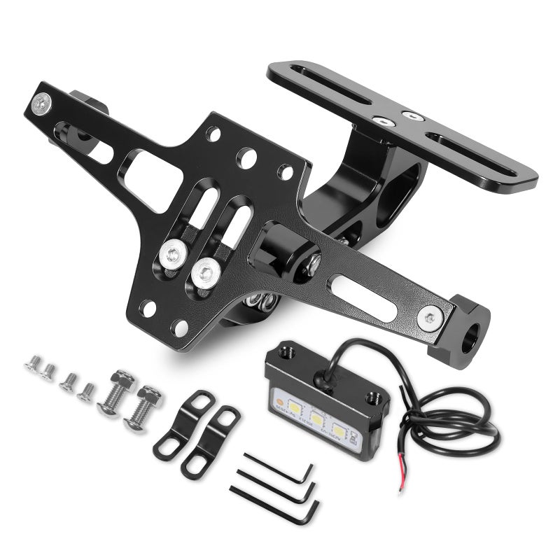 MDPROMCP Motorcycle License Plate Bracket Fender Eliminator With LED Light CNC Aluminum Universal Motorcycle License Plate Holder Mount Black