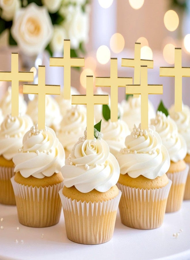 Jissoo 12Pcs Cross Cupcake Toppers - Religious Baptism Party Decorations,Acrylic Gold Cross Cupcake Toppers,First Communion Party Cake Topper,God Bless Birthday Wedding Party Photo Props - Image 5