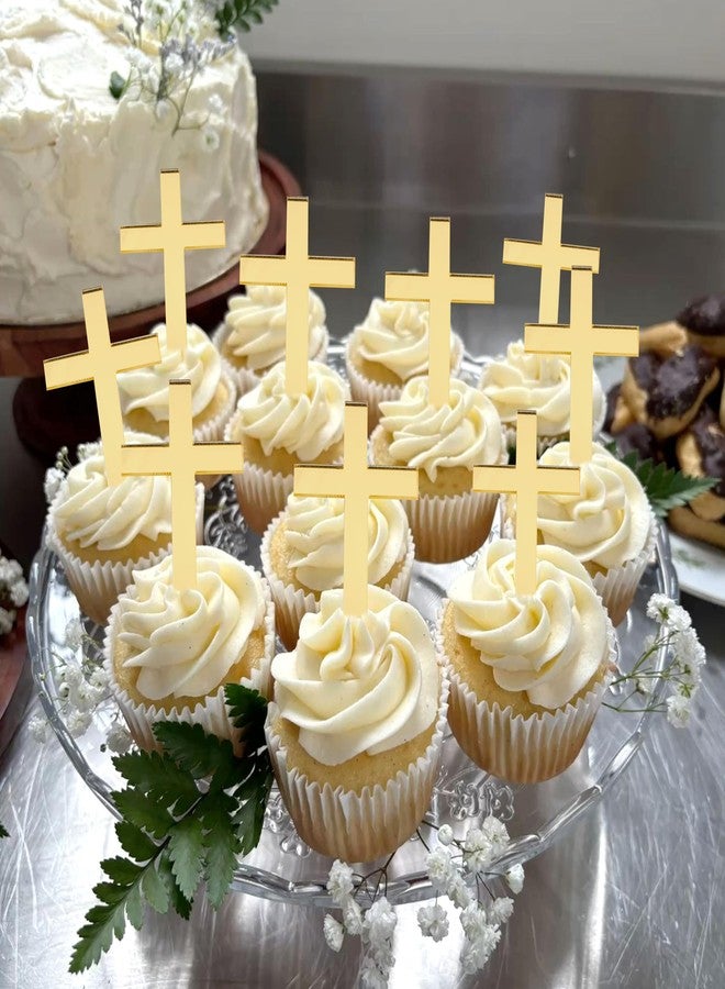 Jissoo 12Pcs Cross Cupcake Toppers - Religious Baptism Party Decorations,Acrylic Gold Cross Cupcake Toppers,First Communion Party Cake Topper,God Bless Birthday Wedding Party Photo Props - Image 4