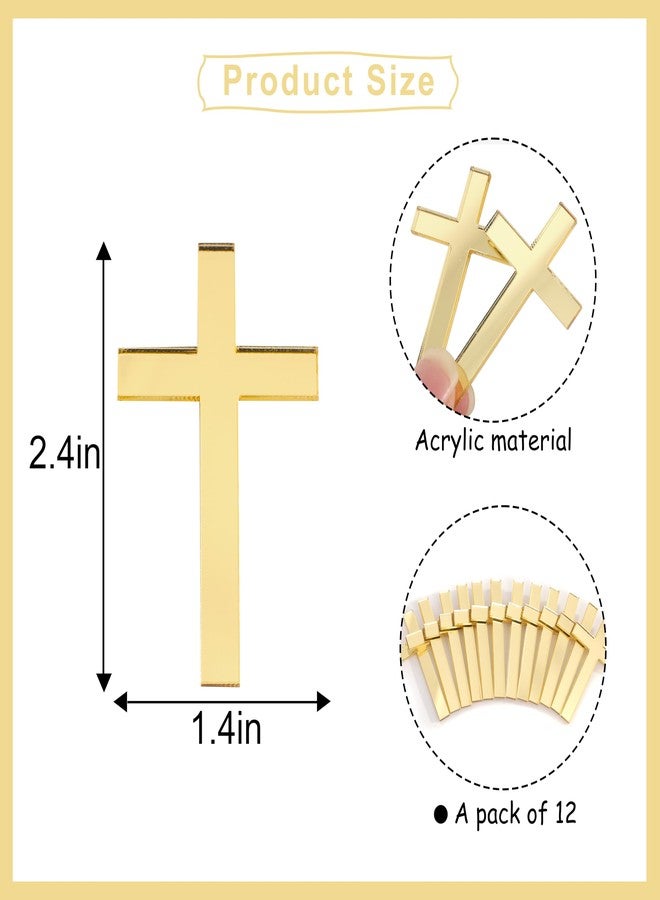 Jissoo 12Pcs Cross Cupcake Toppers - Religious Baptism Party Decorations,Acrylic Gold Cross Cupcake Toppers,First Communion Party Cake Topper,God Bless Birthday Wedding Party Photo Props - Image 2