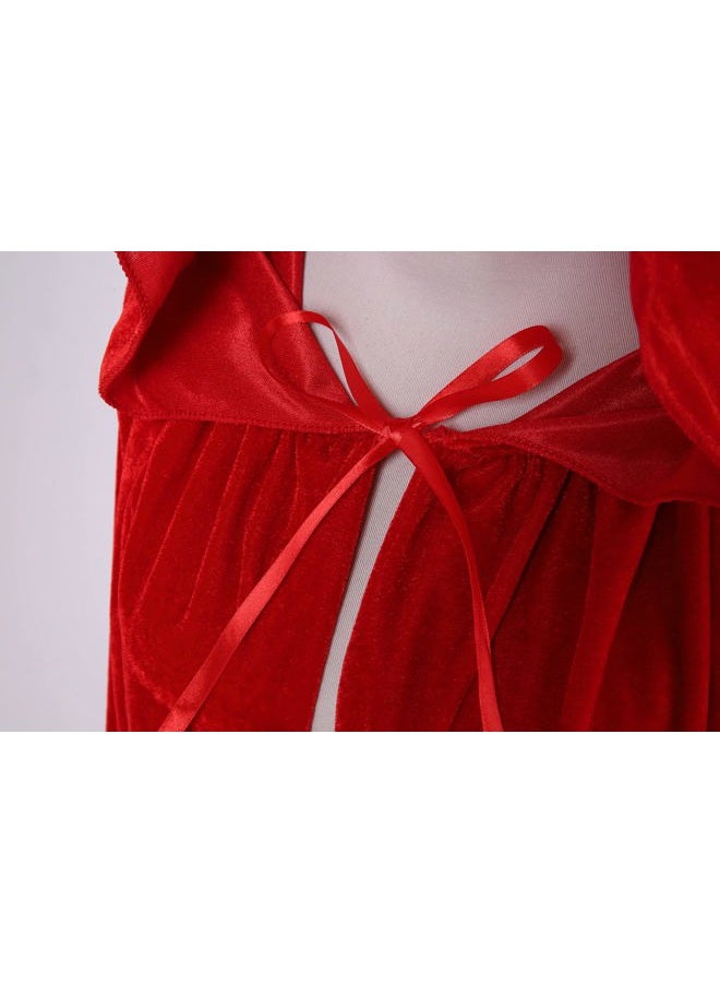 VGLOOK Unisex Hooded Cloak Velvet Cape for Halloween Cosplay Costumes 59inch, Red, L - Image 5