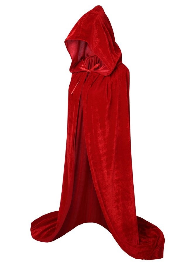 VGLOOK Unisex Hooded Cloak Velvet Cape for Halloween Cosplay Costumes 59inch, Red, L - Image 1