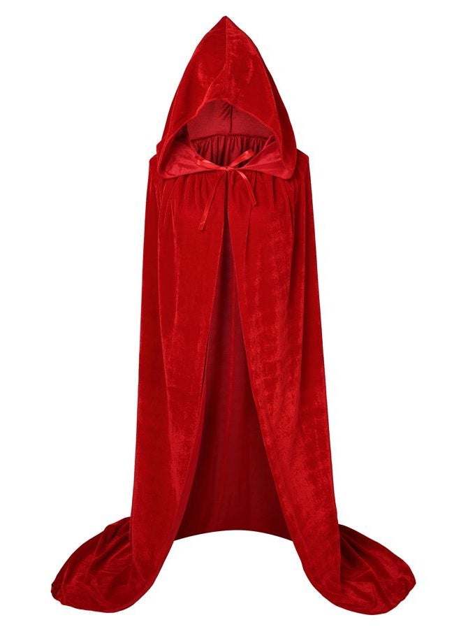 VGLOOK Unisex Hooded Cloak Velvet Cape for Halloween Cosplay Costumes 59inch, Red, L - Image 2